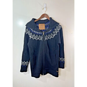 Roots Womens Wool Blend Zip Fair Isle Bird Cardigan Size M Timeless Outdoor Cozy